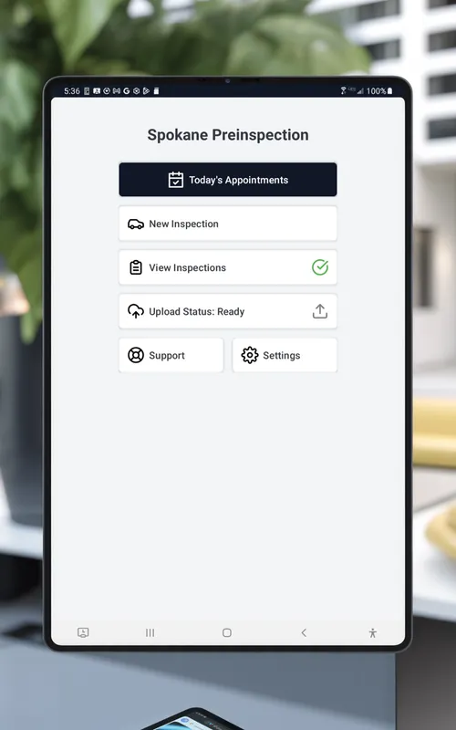 Preinspection mobile inspection app showing main menu