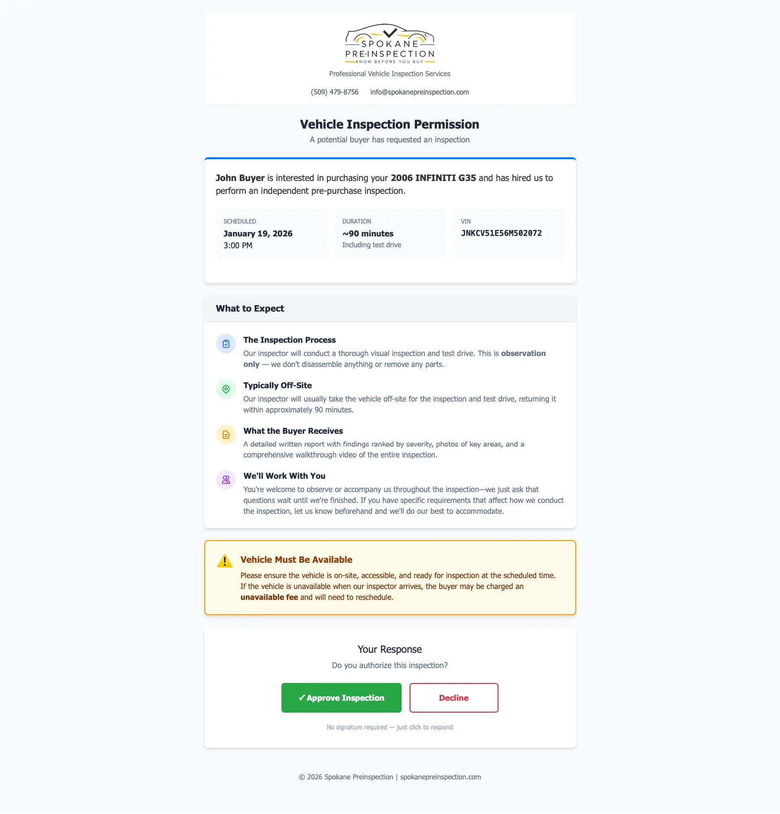 Seller permission request example